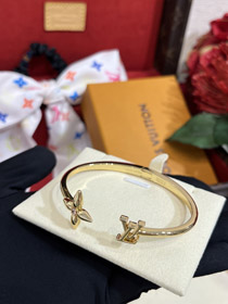 Louis Vuitton LV Rose Quartz Floral Letter Gold Open Bracelet-3720